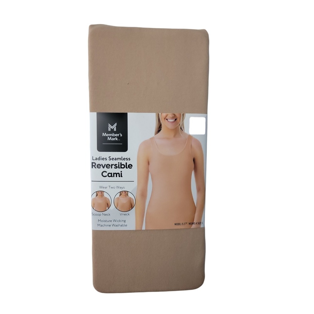 NWT Member's Mark Ladies Scoop/V Neck Seamless Reversible Tank Maple Sugar Large